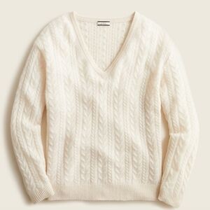J CREW CASHMERE CABLEKNIT RELAXED V NECK SWEATER IVORY XS